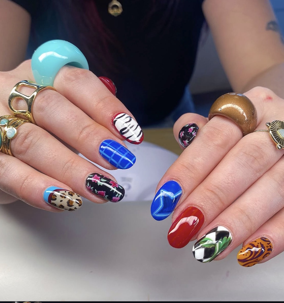 Bold mixed-pattern statement nail art by PUCA_NAILZ